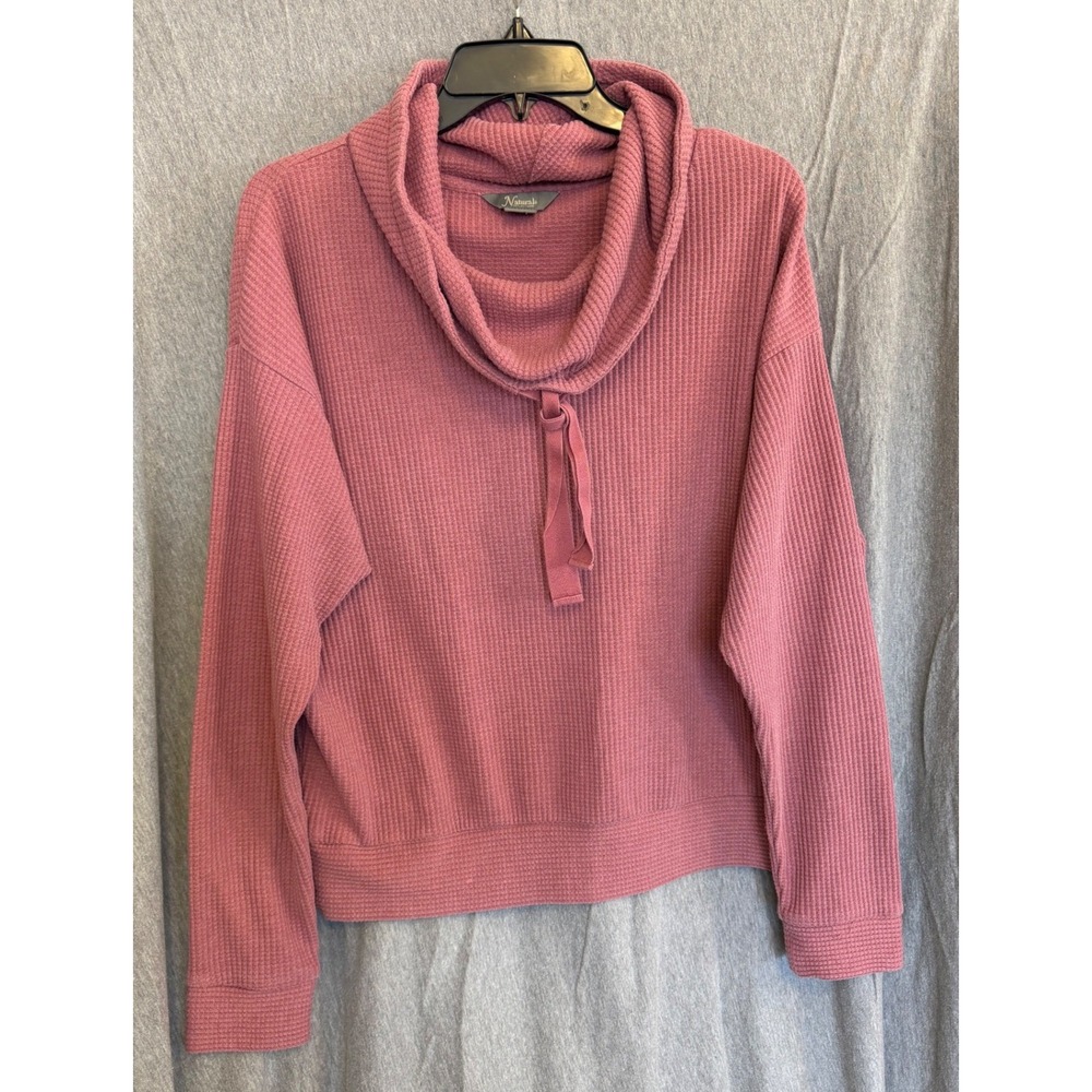 Natural‎ Reflections Cozy Cowl Neck Waffle Knit Pullover Pink Thermal Large